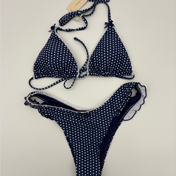 Navy Polka Dot Bikini Set - Picture 1 of 5
